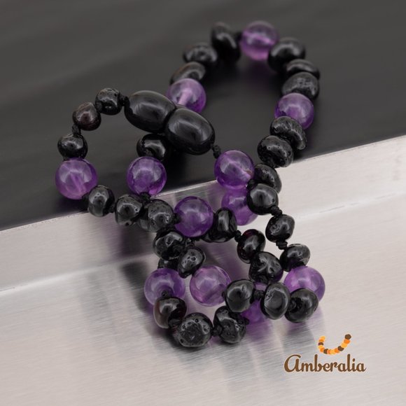 Amberalia Baltic Amber Baby Teething Necklace - Cherry /Amethyst - Certificated - Picture 3 of 9